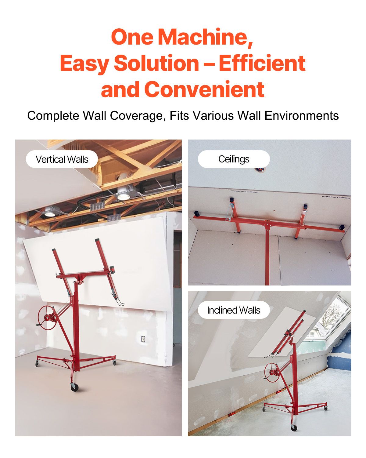 Drywall Rolling Lifter Panel, 16ft Sheetrock Lift Drywall Lift, 150lb Weight Capacity Panel Hoist Jack Tool, Steel Material with Telescopic Arm & 3 Lockable Wheels, 48x192 in Plasterboard Size