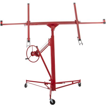 Drywall Rolling Lifter Panel, 16ft Sheetrock Lift Drywall Lift, 150lb Weight Capacity Panel Hoist Jack Tool, Steel Material with Telescopic Arm & 3 Lockable Wheels, 48x192 in Plasterboard Size