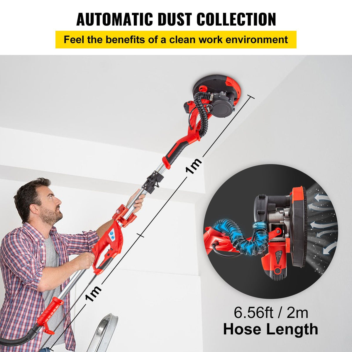 Drywall Sander 850W Electric Drywall Sander Foldable Sheetrock Sander with Telescope Handle, Electric Sander Variable Speed 800-1750RPM, Wall Sander with LED Lights and Vacuum Bag, 6 Sand Pad