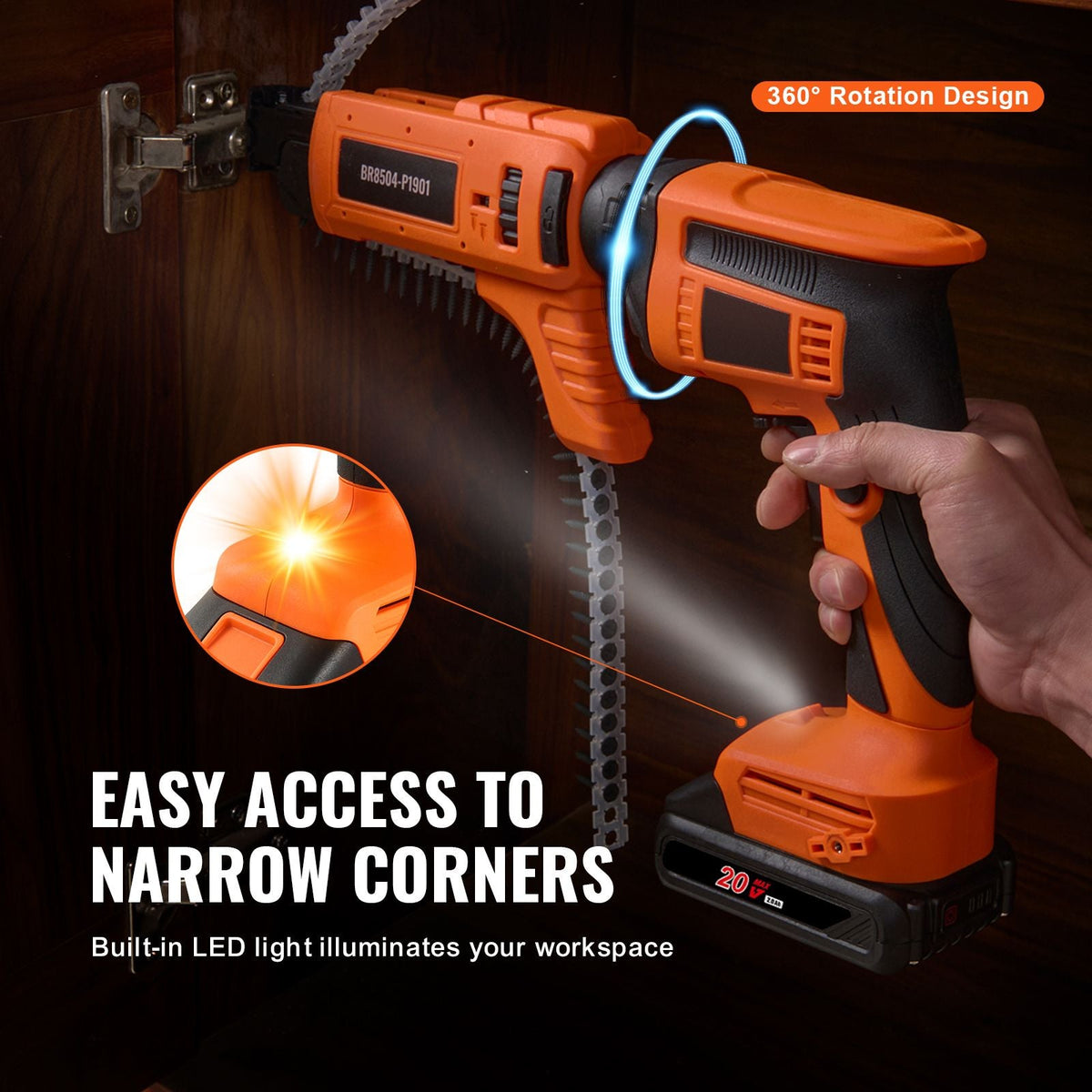 Drywall Screw Gun Auto-Feed, 20V Max Collated Drywall Screwgun, 4200RPM Brushless Cordless Drywall Gun Kit with 2 Battery Packs, Charger, Belt Clip, Tool Bag, Screw Length and Depth Adjustable