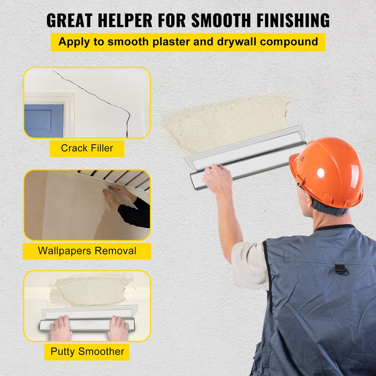 Drywall Skimming Blade Set,10\"+16\" +24\" Blades,European Stainless Steel Construction Knife, Aluminum Blade Profile Smoothing Knockdown Spatula for Gyprock/Drywall/Wall-Board