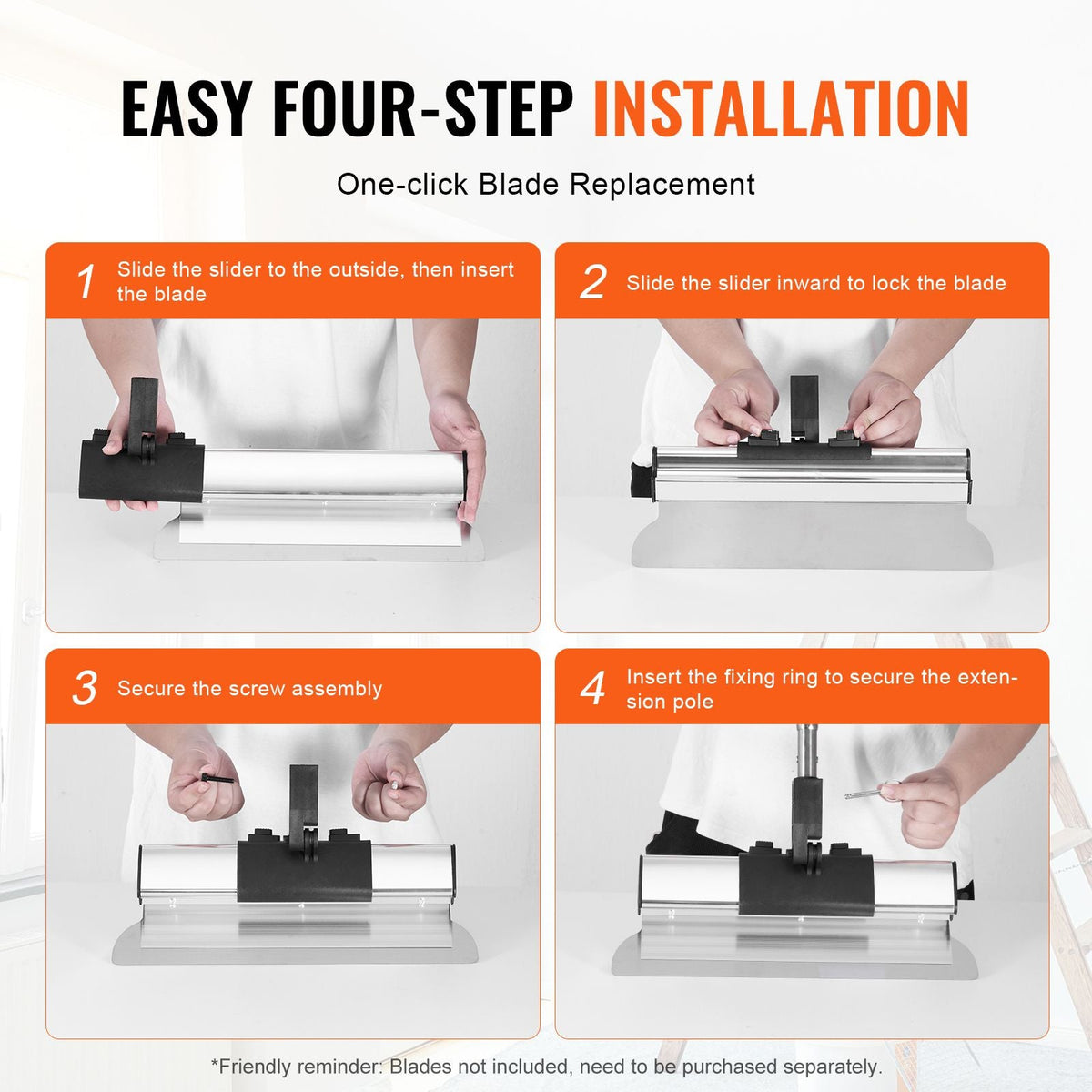 Drywall Skimming Kit, Handle + Fixator Smoothing Knife Accessory, Professional Skim Coat Tools For Drywall, Wipe/Drywall Knife, for Gyprock / WallBoard / Plasterboard (No Blade)