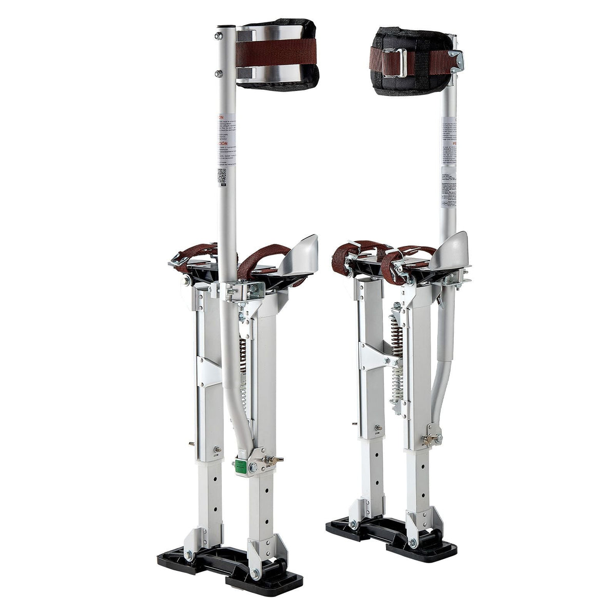 Drywall Stilts, 16.1–24.1 in Adjustable Aluminum Painter Stilts, 228 lbs Load Capacity, Non-Slip Rubber Feet, Dual Spring Shock Absorption, Comfortable Leg Straps for Painting, Decoration,Silver