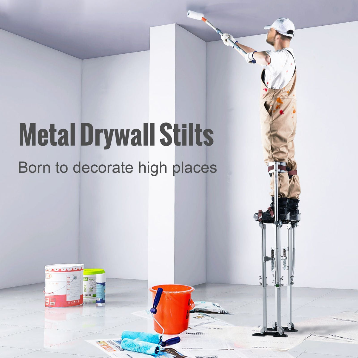 Drywall Stilts, 36''-50'' Adjustable Aluminum Tool Stilts with Protective Knee Pads, Durable and Non-slip Work Stilts for Sheetrock Painting, Walking, Taping, Silver