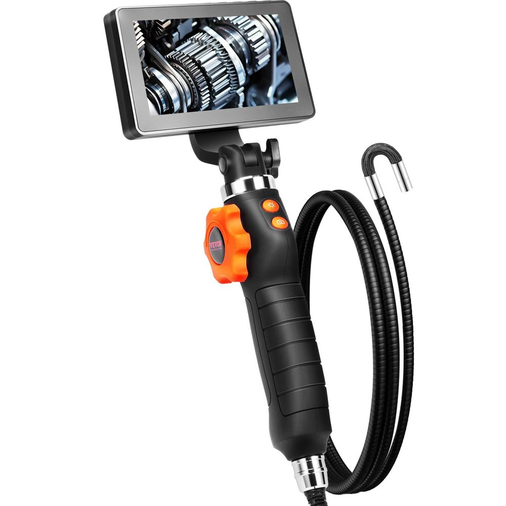 Articulating Borescope Camera with Light, Two-Way Articulated Endoscope Inspection Camera with 6.4mm Tiny Lens, 5" IPS 1080P HD Screen, 8X Zoom, 8 LED Light Snake Camera for Automotive, Plumbing