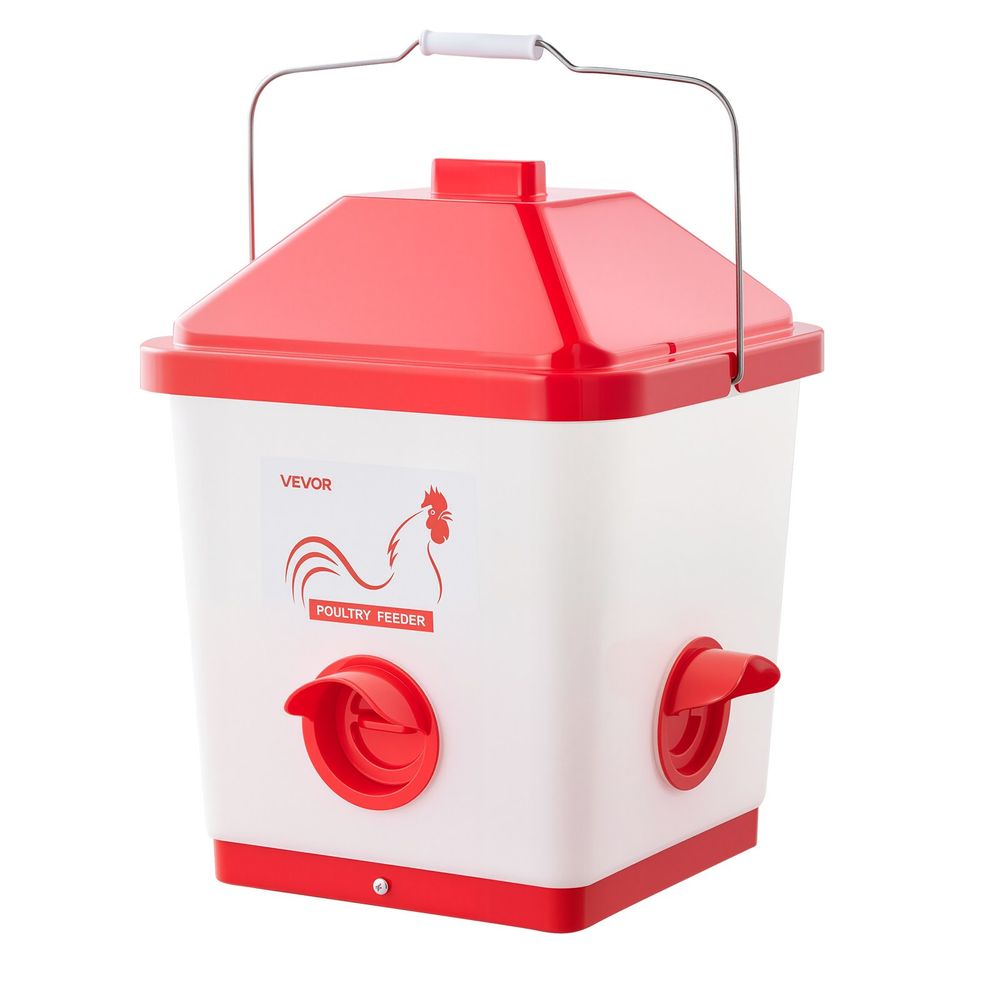 Automatic Chicken Feeder, 40 Pounds Capacity, Large Gravity Hanging Poultry Feeder Dispenser with Handle, No Waste Rainproof Design, 3 Feeding Ports, Inside or Outside Hen Coop, for Chickens
