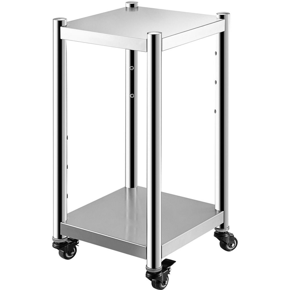 Rice Warmer Stand 14" x 14" Restaurant Equipment Stand All Stainless Steel Sushi Warmer Stand Two Undershelf Commercial Kitchen Equipment Stand Rice Warmer Commercial with Wheels and Two Brakes