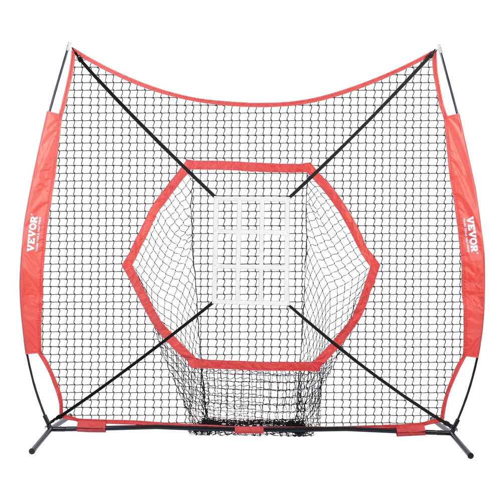 7x7 ft Baseball Softball Practice Net, Portable Baseball Training Net for Hitting Batting Catching Pitching, Backstop Baseball Equipment Training Aids with Bow Frame, Carry Bag, and Strike Zone