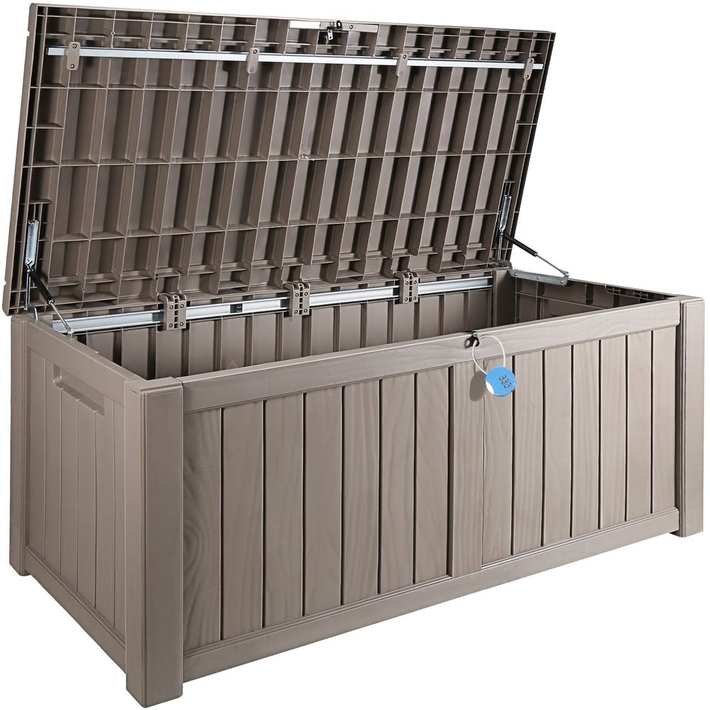 Deck Box, 120 Gallon, 56.3" x 26.6" x 23.8" Outdoor Storage Box, Waterproof PP Deckbox with Aluminum Alloy Padlock, for Patio Furniture, Garden Tools, Pool Toys, Outdoor Cushions, Gray