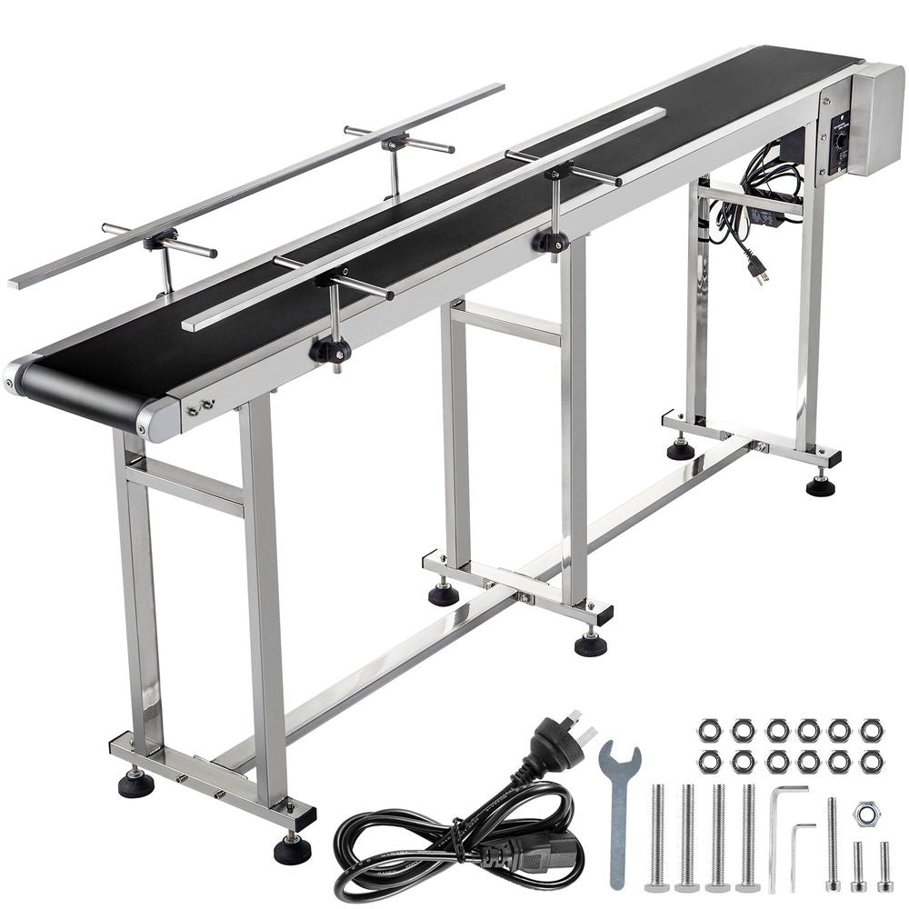 Belt Conveyor Length 71-Inch, PVC Conveyor Belt Width 7.8-Inch, Motorized Conveyor Industrial Transport Conveyor, w/ Double Guardrails Anti-static Adjustable Conveyor Table Electric Handling