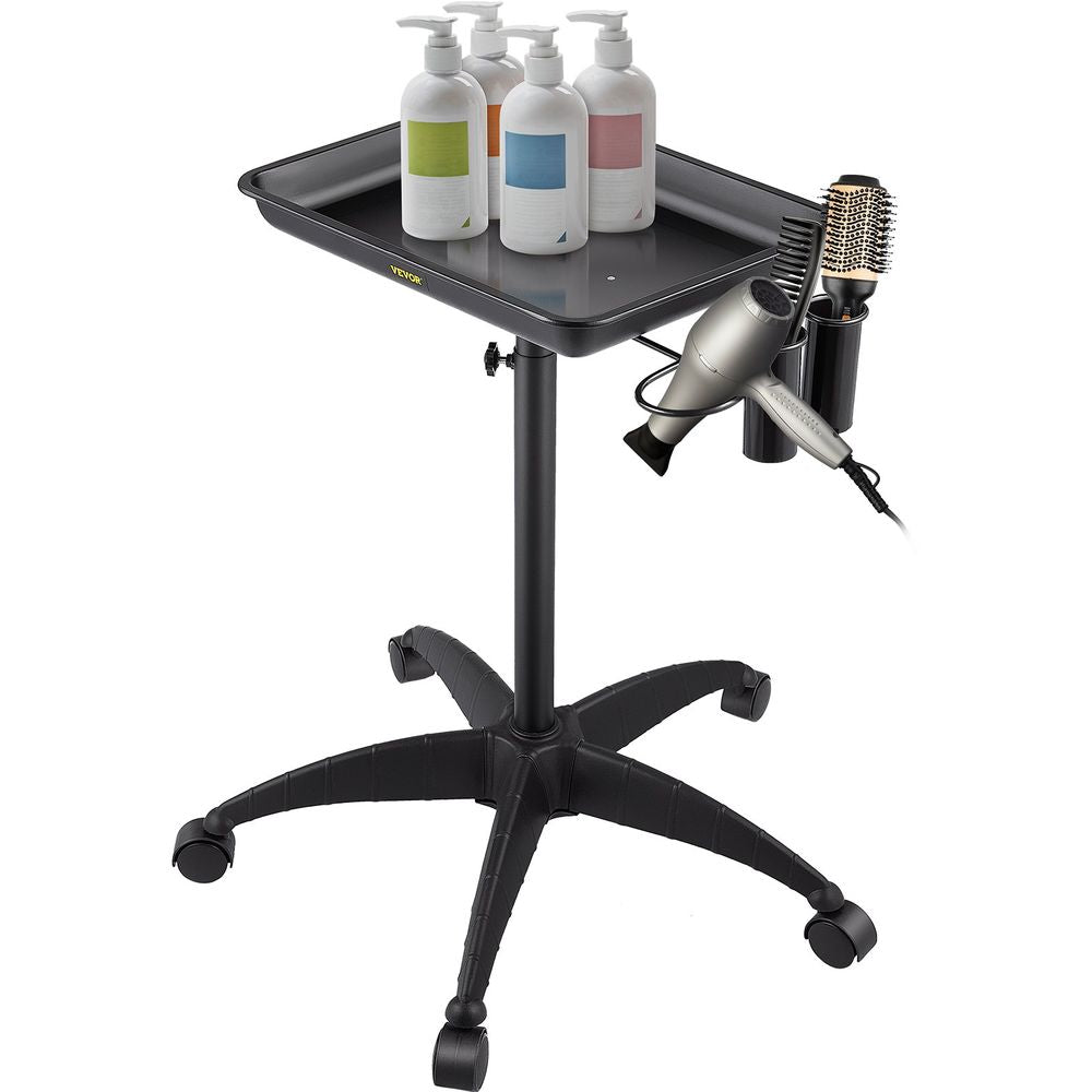 Mayo Stand Medical Tray, Height Adjustable Stainless Steel Salon Tray Easy Assemble Tattoo Cart Lab Tray with 2 Cups & 1 Metal Ring for SPA Clinic Personal Care Lab Hospital Dentistry, Black