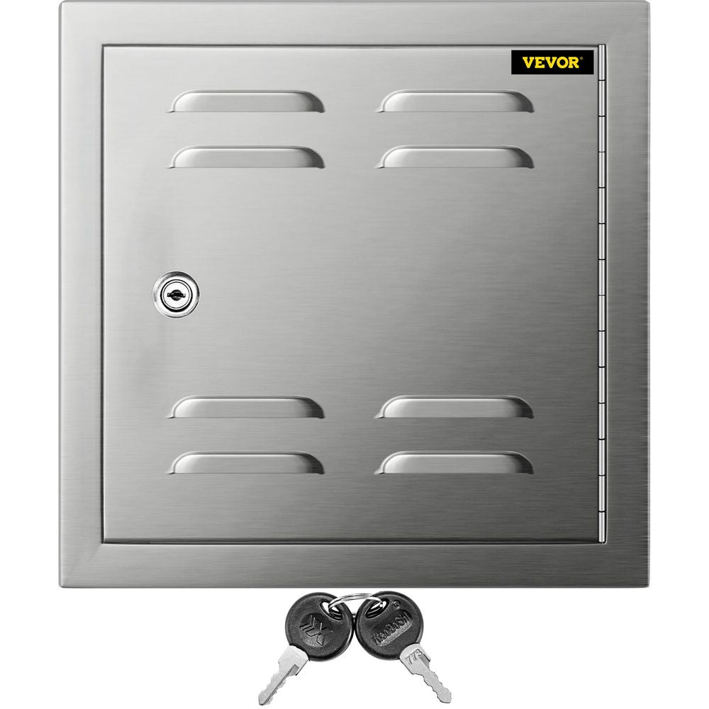 Vented Access Door 12x12in Single Access Door with Vents, 304 Stainless Steel Outdoor Cooking Doors, Flush Mount Vented Utility Door with Lock, Beveled Frame Access for BBQ Island Grill Kitchen