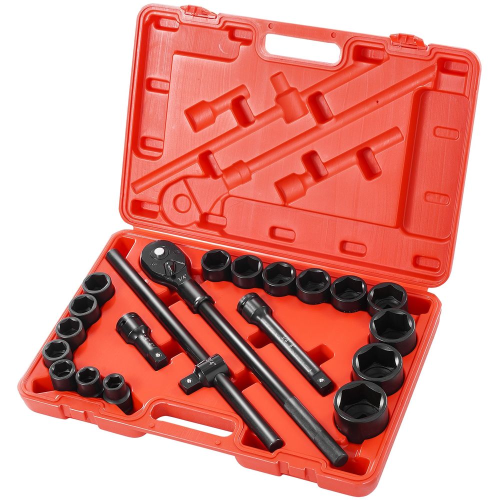 Impact Socket Set 3/4 Inches 21 Piece Standard Impact Sockets, Socket Assortment 3/4 Inches Drive Socket Set Impact Standard SAE Sizes 3/4 Inches to 2 Inches Includes Adapters and Ratchet Handle