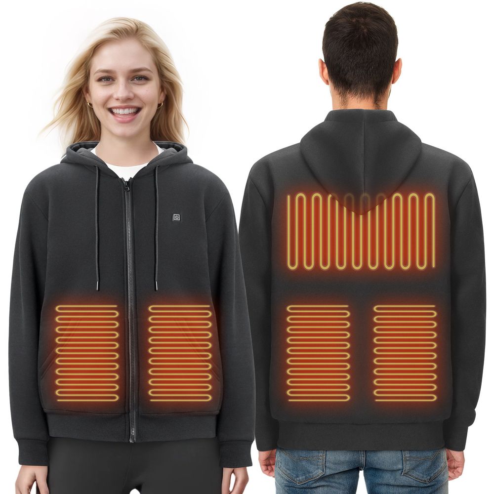 Heated Hoodie Sweatshirt Zip Up Unisex with Battery for Men&Women L Black