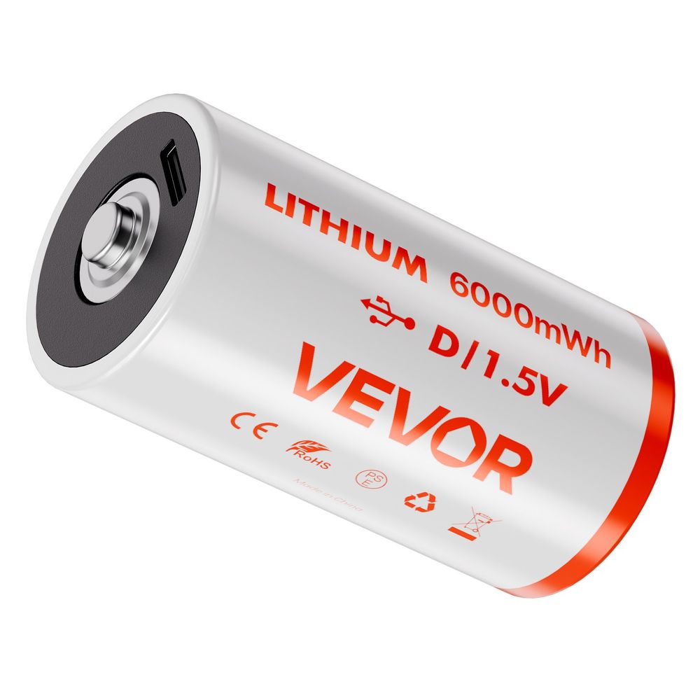 Rechargeable D Batteries 4 Pack 1.5V 6000mWh Lithium D Battery USB-C Cable