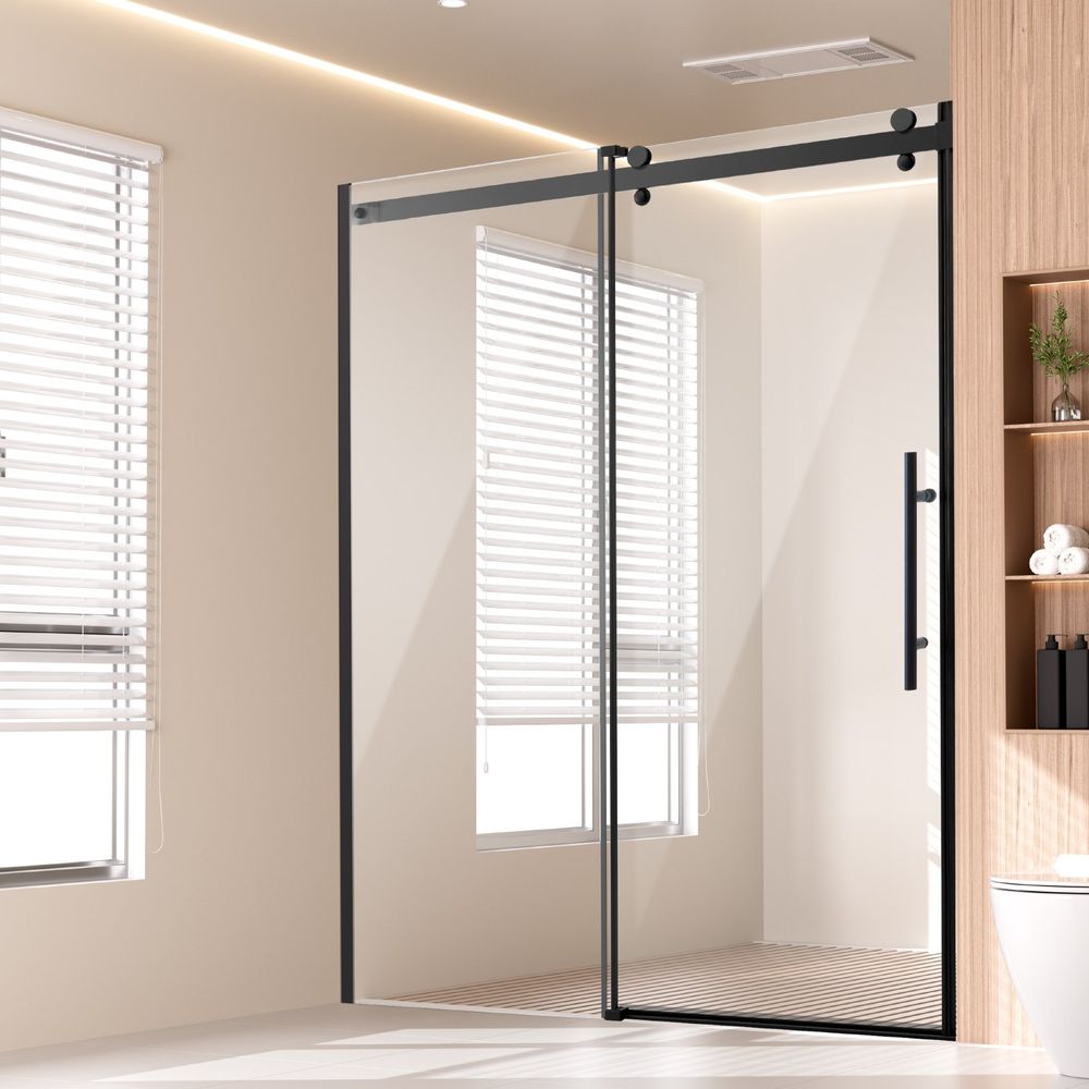 Frameless Shower Door 58-59" x 75" Tempered Glass 5/16" Matte Black