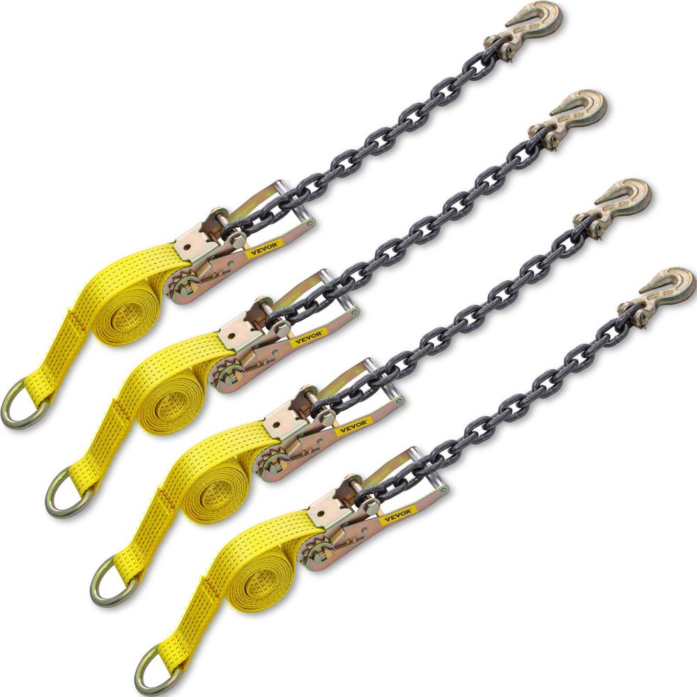 Ratchet Tie Down Straps, 2'' x 9.8' Heavy Duty Ratchet Straps with 11.8" Chain Anchors, 4000 lbs Working Load, 4 Pack Tie Down Set for Moving Motorcycle, Cargo & Daily Use
