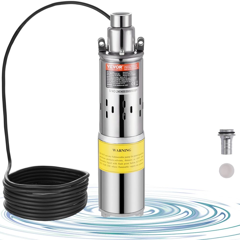 Solar Water Pump, 24V DC 277W Submersible Deep Well Pump, Max Flow 9.25 GPM, Max Head 272 ft, Max Submersion 65.6 ft, Solar Powered Water Pump for Well, Farm Ranch Irrigation, Livestock Drinking