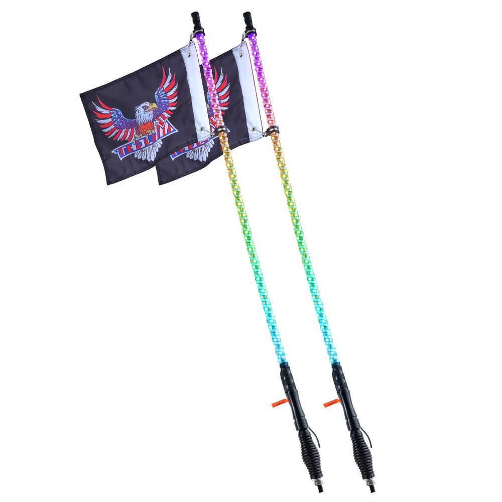 2 PCS 4 FT Whip Light with Spring Base, Led Whip Light with APP & Remote Control, Waterproof 360° Spiral RGB Chasing Lighted Whips with 2 Flags, for UTVs, ATVs, Motorcycles, RZR, Can-am, Go-kart