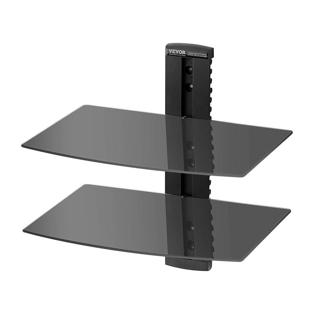 2 Tiers Wall Mounted AV Media Stand Adjustable Floating Projector Shelf, Design 2-Tier AV Media Stand Corner Shelf for Record Player Stereo Cabinet Audio Rack Tower with Height Adjustable Shelf