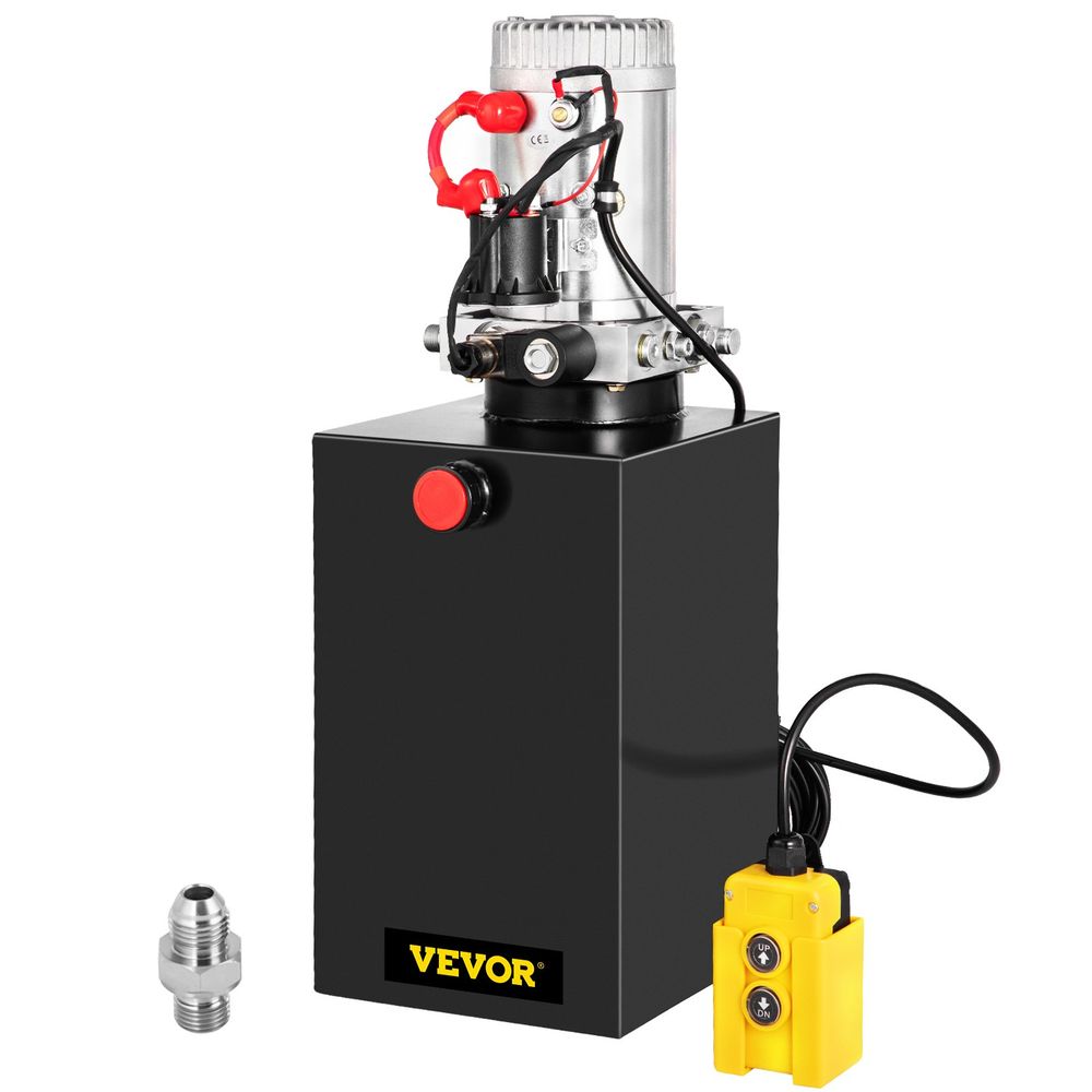 Single Acting Hydraulic Pump 12V DC Hydraulic Power Unit 3.75 Gallon Dump Trailer Pump Steel Hydraulic Power Unit (Steel, 15 Quart/Single Acting)
