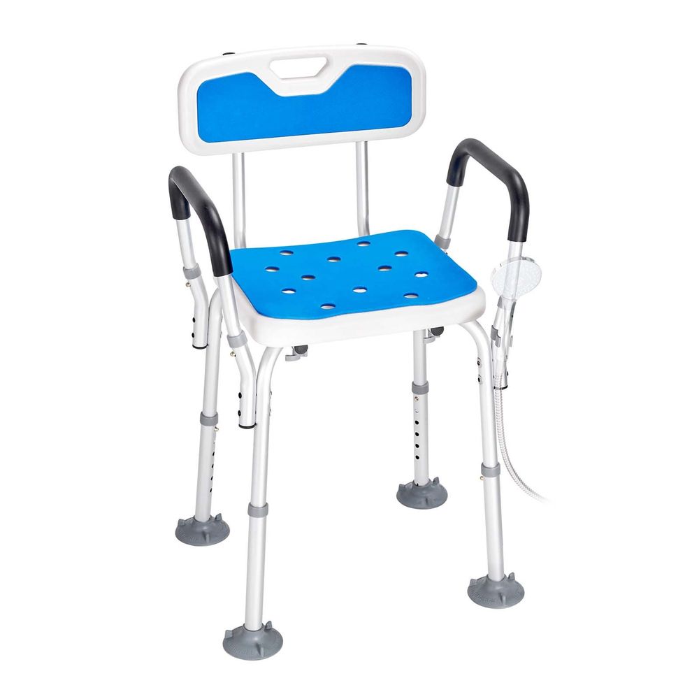 Shower Chair Seat with Padded Arms and Back, Shower Stool with Suction Feet, Shower Chair for Inside Shower Bathtub, Adjustable Height Bench Bath Chair for Elderly Disabled, 400 lbs Capacity