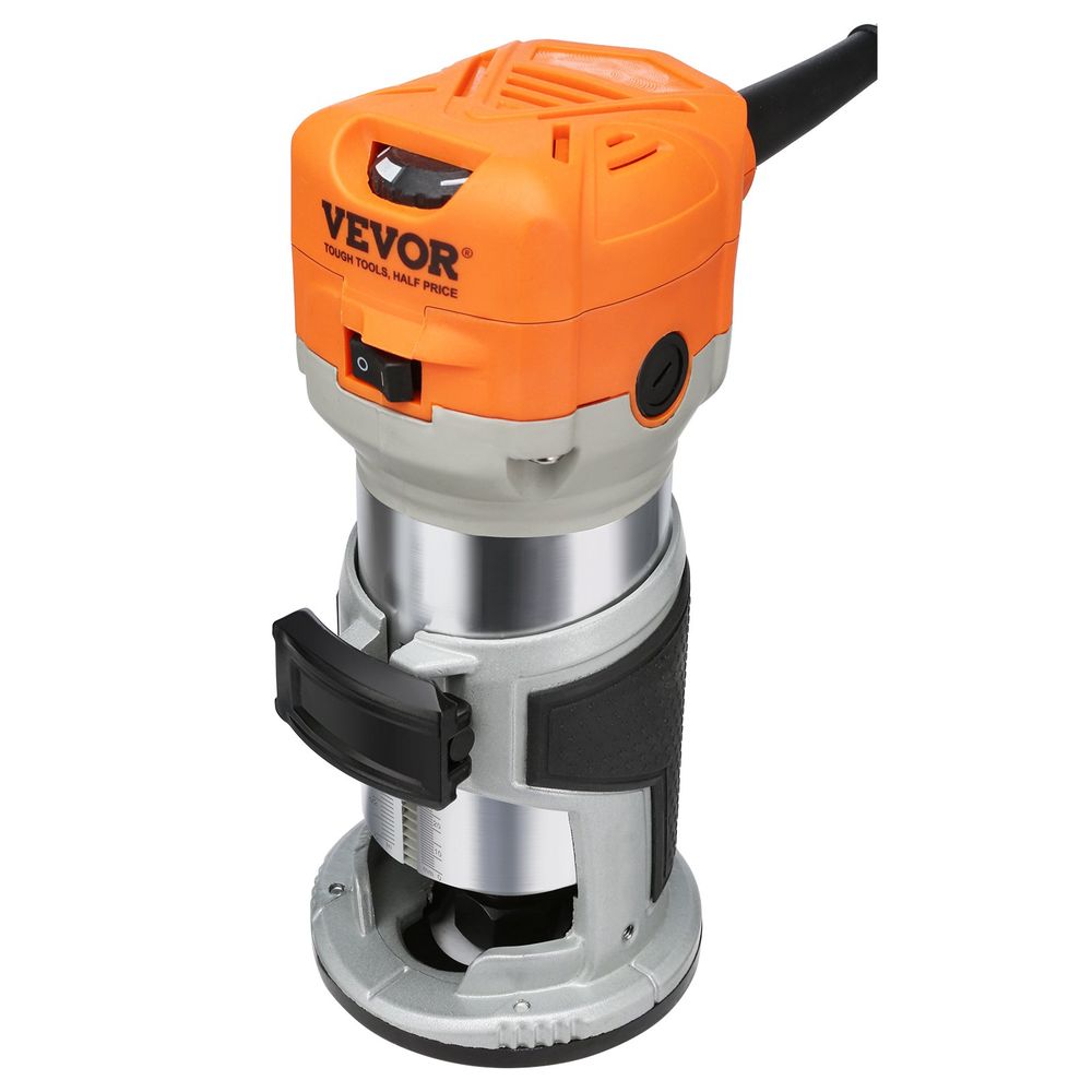 Wood Router, 1.25HP 800W, Compact Wood Trimmer Router Tool, 30000RPM Max Speed 6 Variable Speeds, with 1/4'' & 5/16'' Collets 12 PCs Milling Cutters Dust Hood, for Woodworking Slotting Trimming