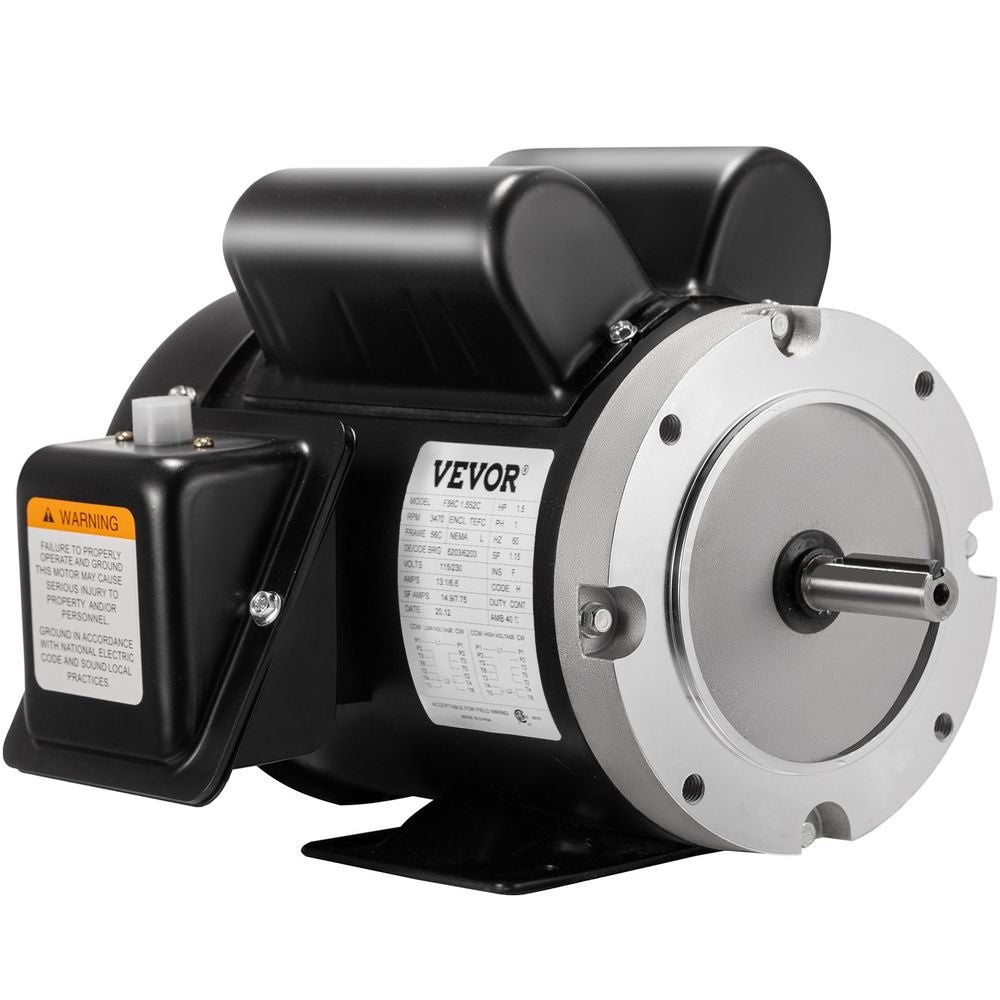 1.5HP Electric Motor, 3450rpm Reversible Single Phase 56C Frame Air Compressor Motor 5/8" Shaft Diameter Electric Compressor Motor for Agricultural Machinery General Equipment, 115/230VAC