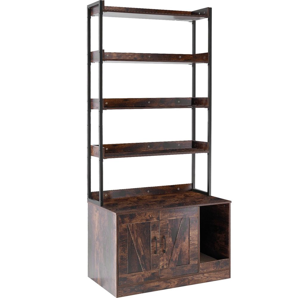 Cat Litter Box Enclosure Wooden Litter Box Furniture Hidden with 4 Shelves