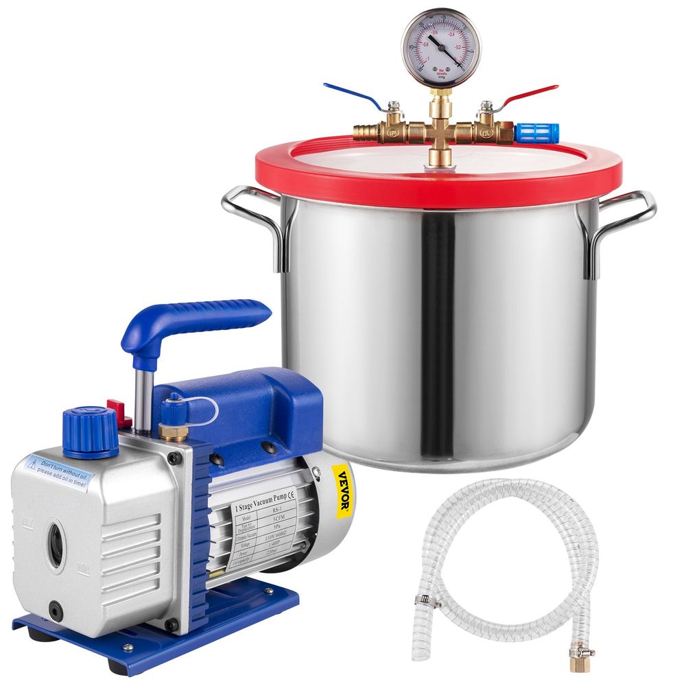 1.5 Gallon Vacuum Degassing Chamber Kit Stainless Steel Degassing Chamber 5.7L Vacuum Chamber Kit with 3 CFM 1/4 HP Vacuum Pump HVAC(3CFM Vacuum Pump + 1.5 Gallon Vacuum Chamber)