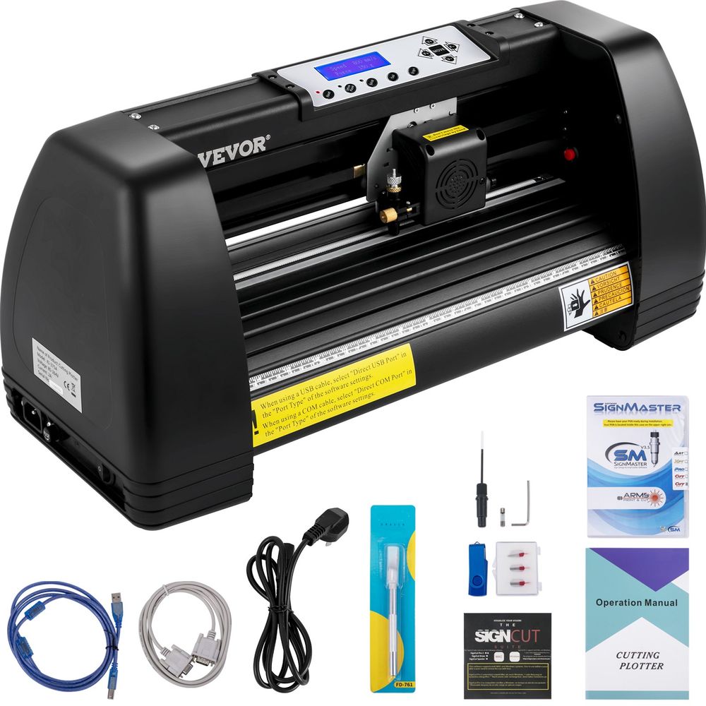 Vinyl Cutter Machine, 14in / 375mm, LED Plotter Printer, Precise Manual Positioning, Softwares Support MAC and Windows Systems, Adjustable Force and Speed, Floor Stand for Making Sign Label