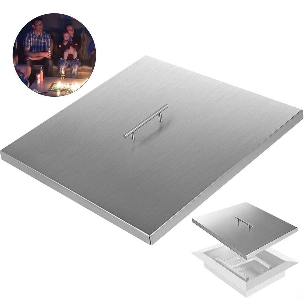 Fire Pit Lid 27 x 27 Inch 1.5mm Thick 430 Stainless Steel Fire Pit Burner Cover Square Fire Pit Lid for Drop-in Fire Pit Pan
