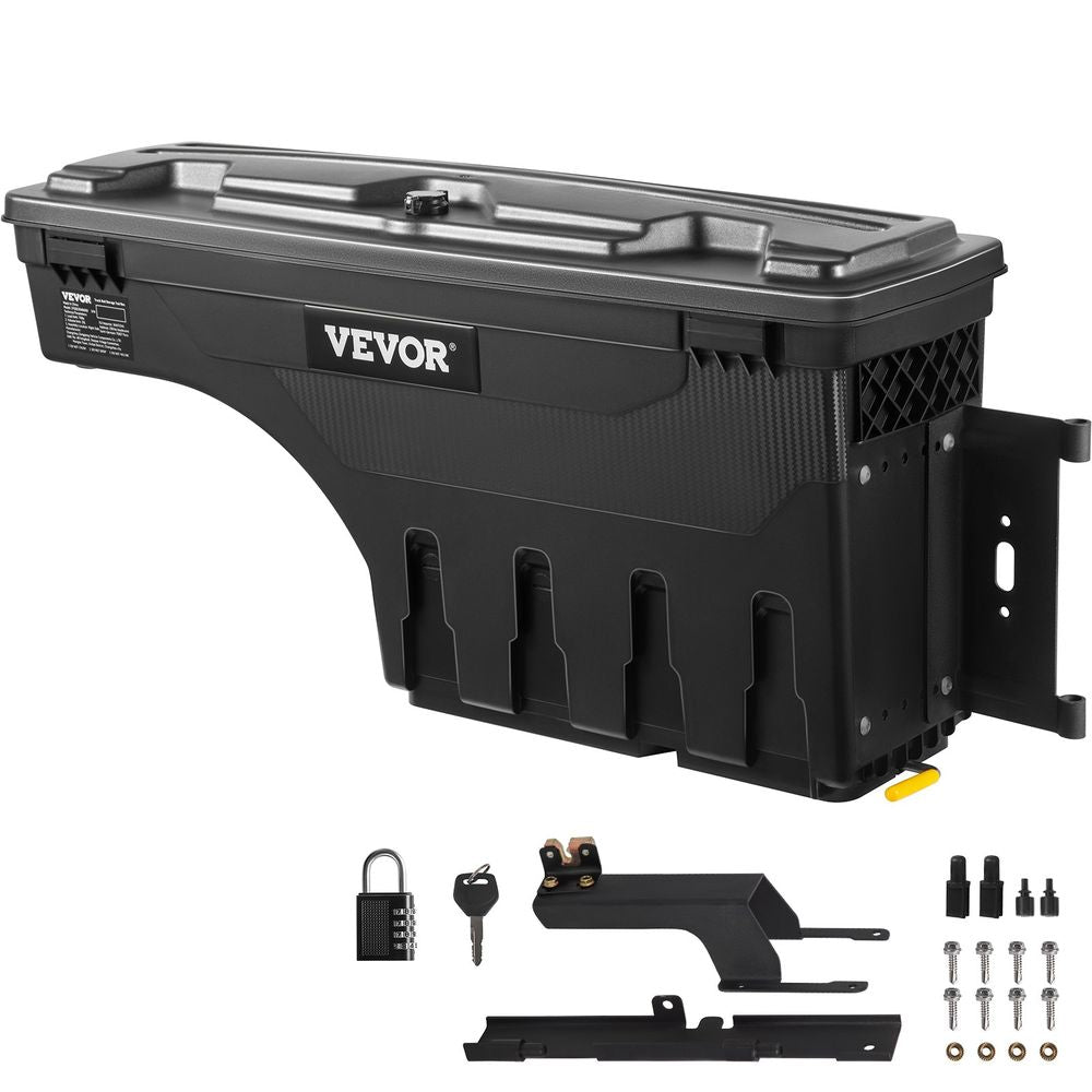 Truck Bed Storage Box, Lockable Lid, Waterproof ABS Wheel Well Tool Box 6.6 Gal/20 L with Password Padlock, Compatible with Super Duty 2017-2021, Passenger Side, Black