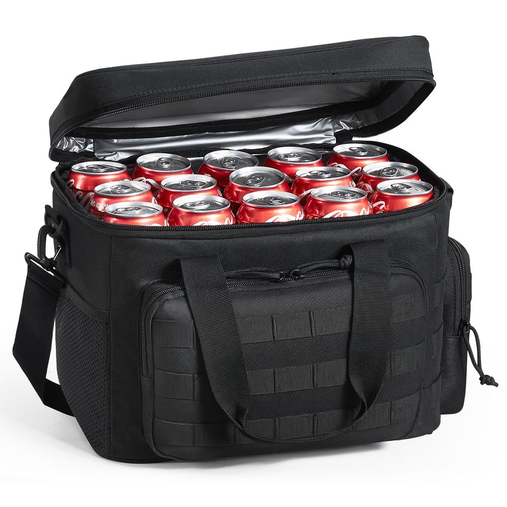 Cooler Bag, 20L Insulated Lunch Bag with Molle Design and Multi-Pocket, 600D Cooler Lunch Box with Removable Storage Bags, Soft Cooler for Office, Picnic, Hiking, Beach or Beverage, Black