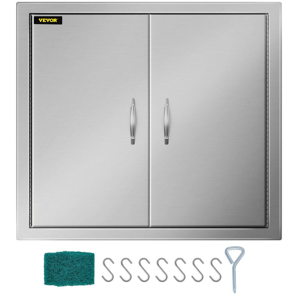 Outdoor Kitchen Access 26"x 24" Wall Construction Stainless Steel Flush Mount for BBQ Island, 26inch x 24inch, Double Door
