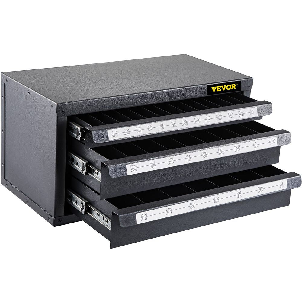 Drill Bit Dispenser Cabinet, Three-Drawer Drill Bit Dispenser, Drill Bit Organizer Cabinet, Drill Dispenser Organizer Cabinet for Jobber Length Fractional Size 1/16" to 1/2" in 1/64" Increments