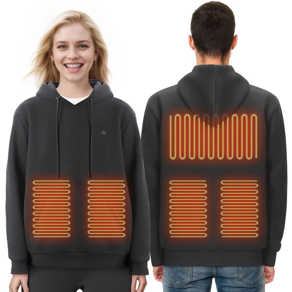Heated Hoodie Sweatshirt Unisex with Battery for Men & Women XXL Black