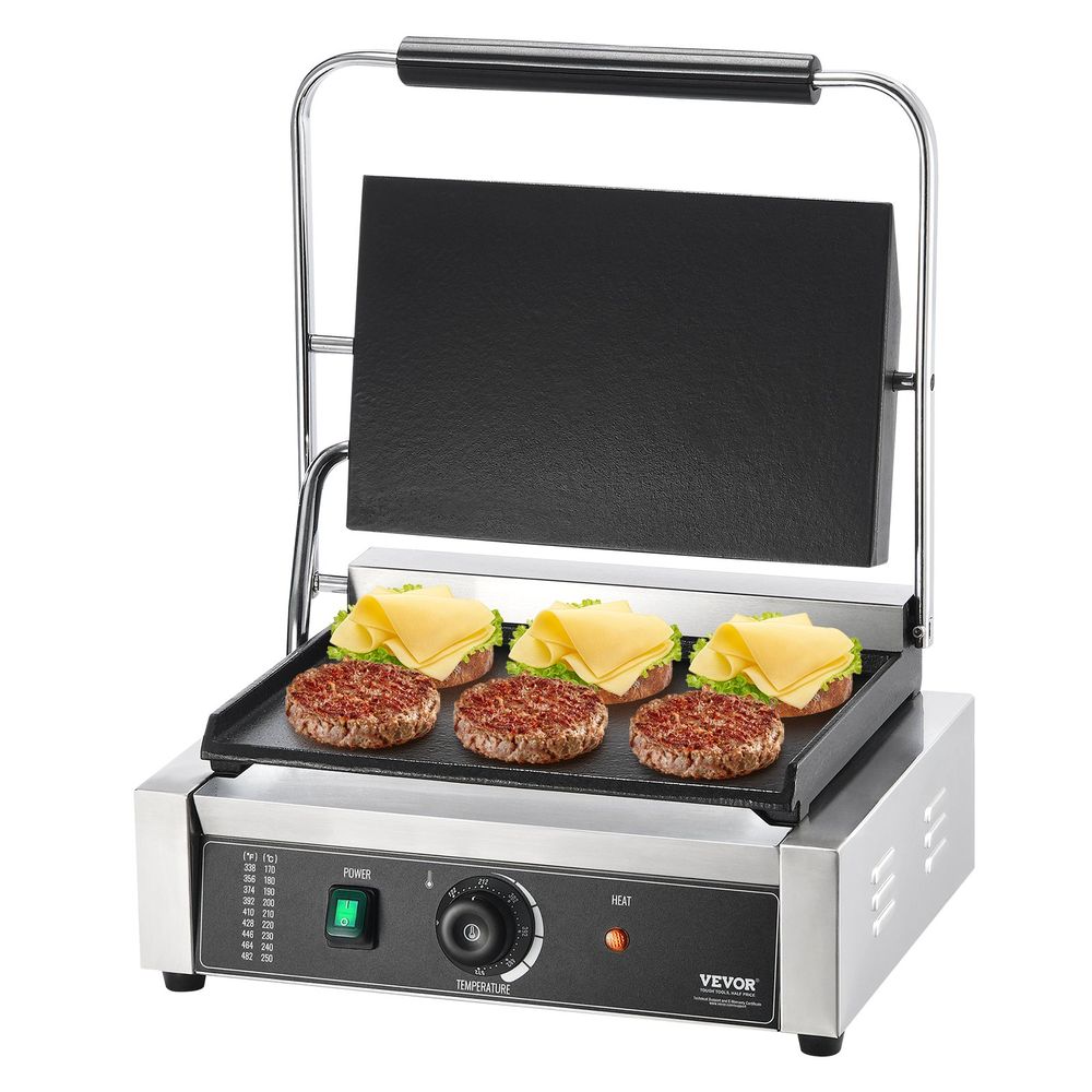 Commercial Panini Press Grill Electric Sandwich Maker Griddle Plate 14"x9"