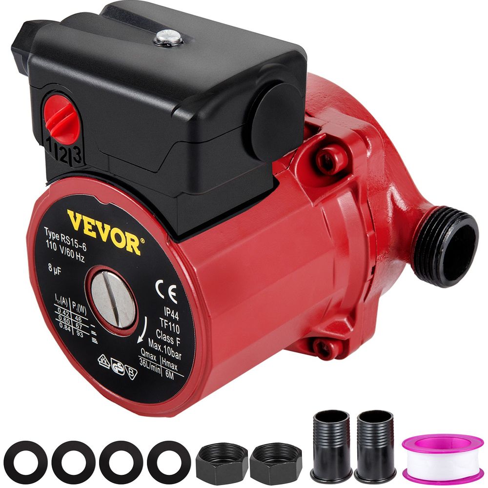 Recirculating Pump, 93W 110V Water Circulator Circulating Pump NPT 3/4" w/Brass Fittings, 3-speed Control Recirculation 9.5 Gpm RS15-6 for Electric Water Heater System