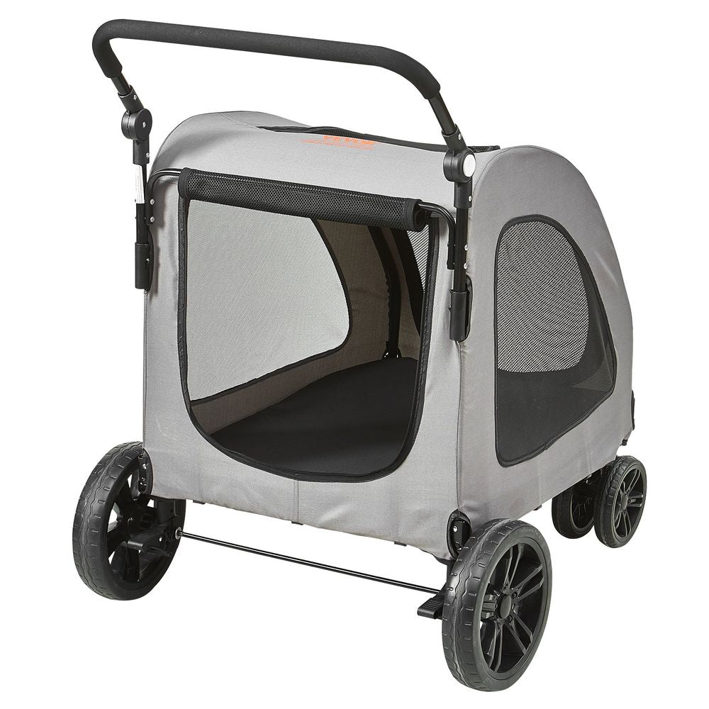 Pet Stroller, 4 Wheels Dog Stroller Rotate with Brakes, 160lbs Weight Capacity, Puppy Stroller with Breathable Mesh Windows and Height-Adjustable Height, for Medium and Large Dogs, Dark Grey