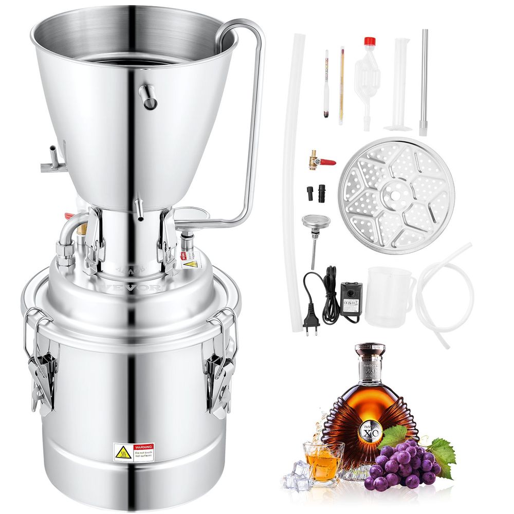 Water Alcohol Distiller, 8 Gal/30 L, 304 Stainless Steel Still w/ 6-Lap Coil & Exhaust Port, Home Distillery Kit w/Thermometer Pump, Oxygen-Free Steaming for Purer Whiskey Brandy Essential Oil