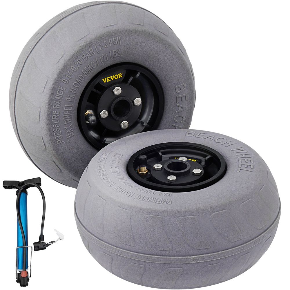 Beach Balloon Wheels, 9" Replacement Sand Tires, PVC Cart Tires for Kayak Dolly, Canoe Cart and Buggy w/Free Air Pump, 2-Pack