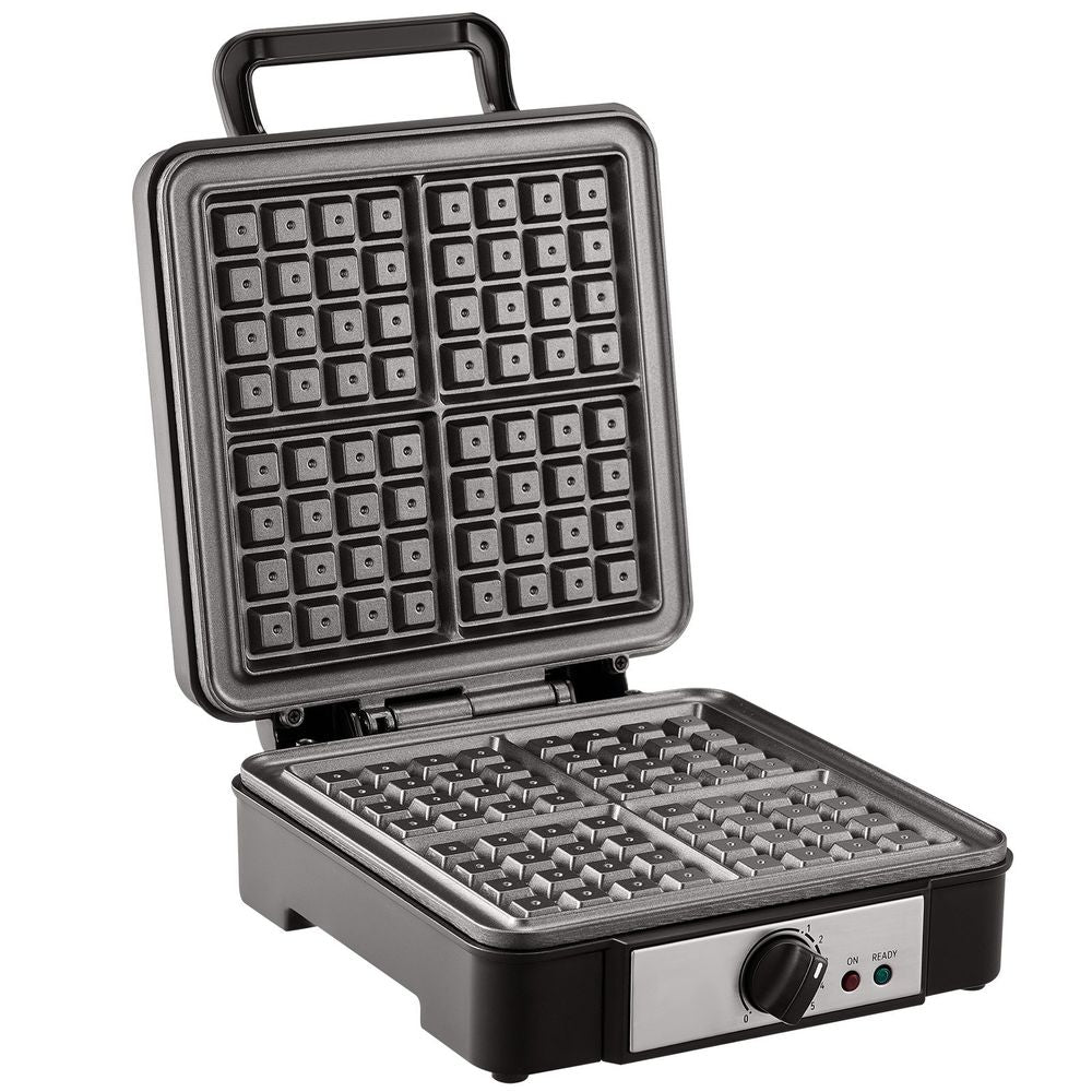 Waffle Maker, 4 Slices per Batch, 1200W Square Waffle Iron, Non-Stick Waffle Baker Machine with 122-572°F / 50-300°C Temperature Range Teflon-Coated Baking Pans Stainless Steel Body, 120V