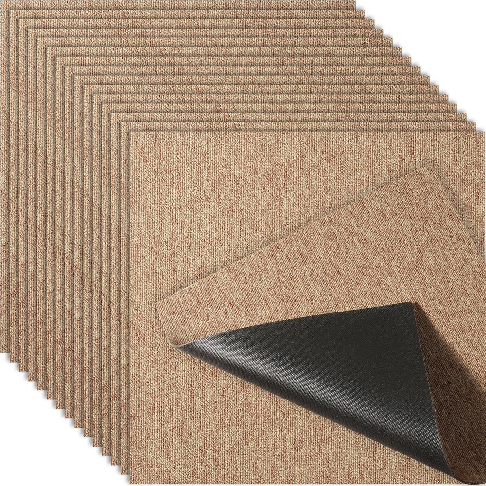Carpet Tiles Reusable, 20"x 20" Carpet Squares With Padding Attached, Soft Padded Carpet Tiles, Easy Install DIY for Bedroom Living Room Indoor Outdoor (16 Tiles, Dark Brown)