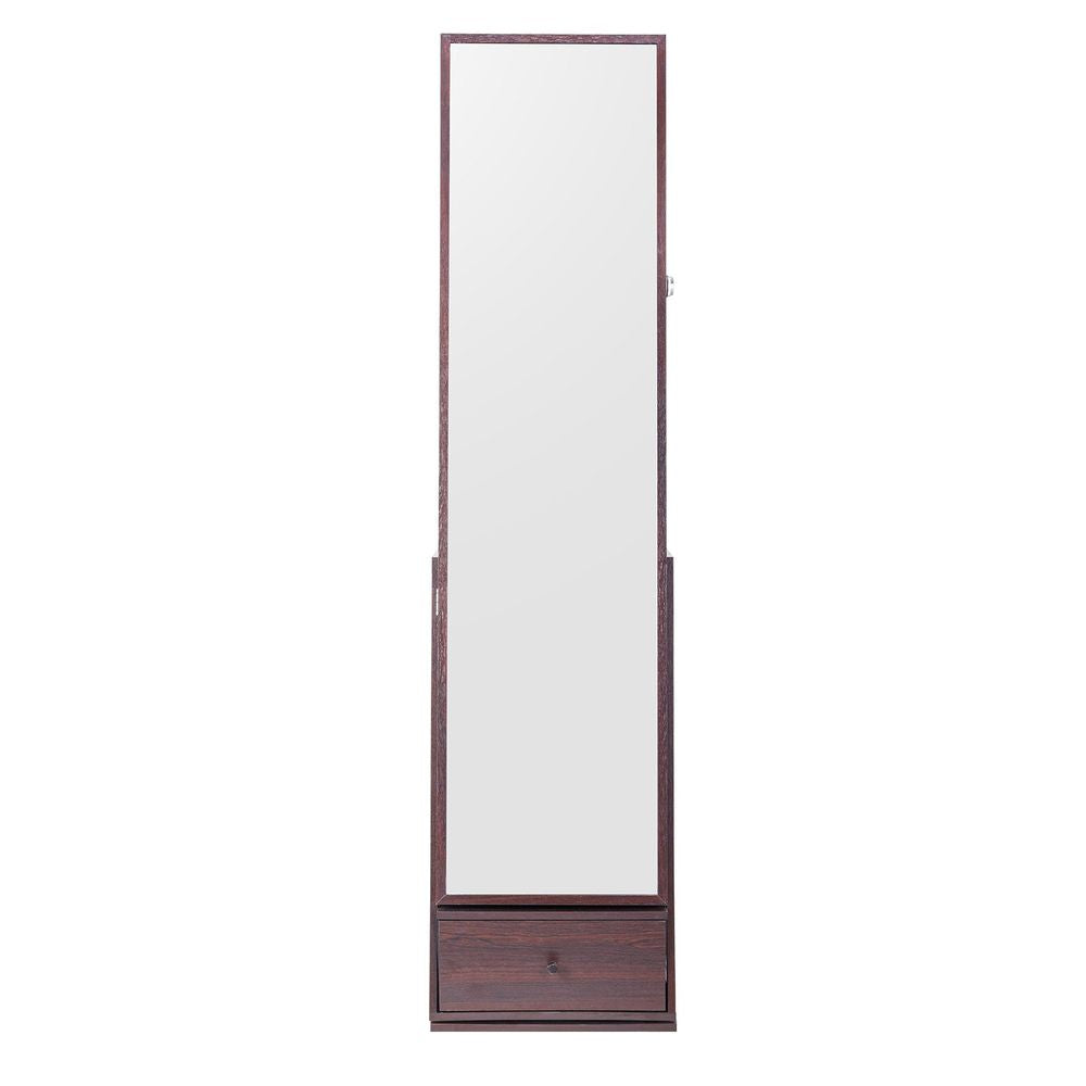 Mirror Jewelry Cabinet 360° Swivel Standing Mirror with Storage Brown