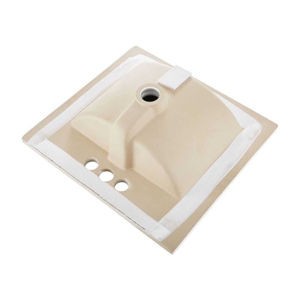 Semi Recessed Bathroom Sink, 20.08 x 18.31 Inch Rectangular White Ceramic Vessel Sink with Overflow and 3 Faucet Holes, Drop in Modern Lavatory Vanity Bath Wash Bowl Basin Rectangle Small Space