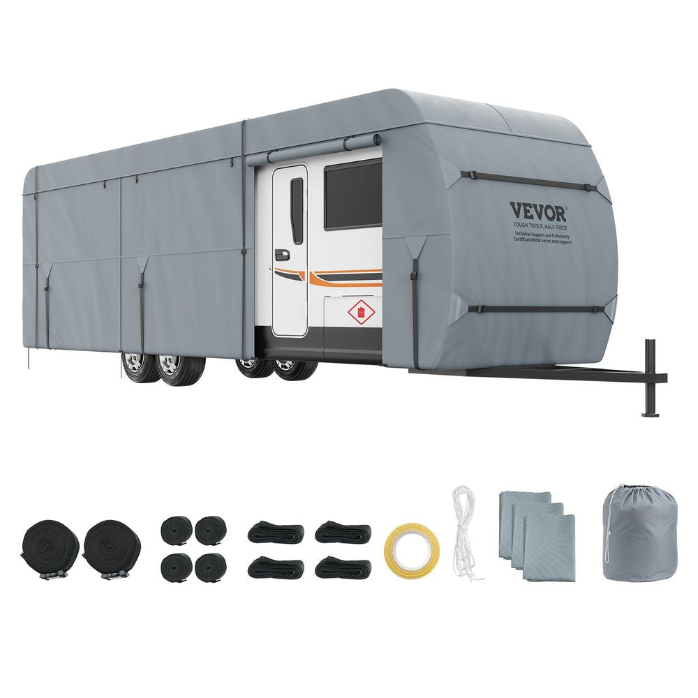 Travel Trailer Cover, 20-22' RV Cover, 4-Layer Non-Woven Fabric Camper Cover, Waterproof, Windproof And Wear-Resistant Class A RV Cover, Rip-Stop Camper Cover with Storage Bag and Patches