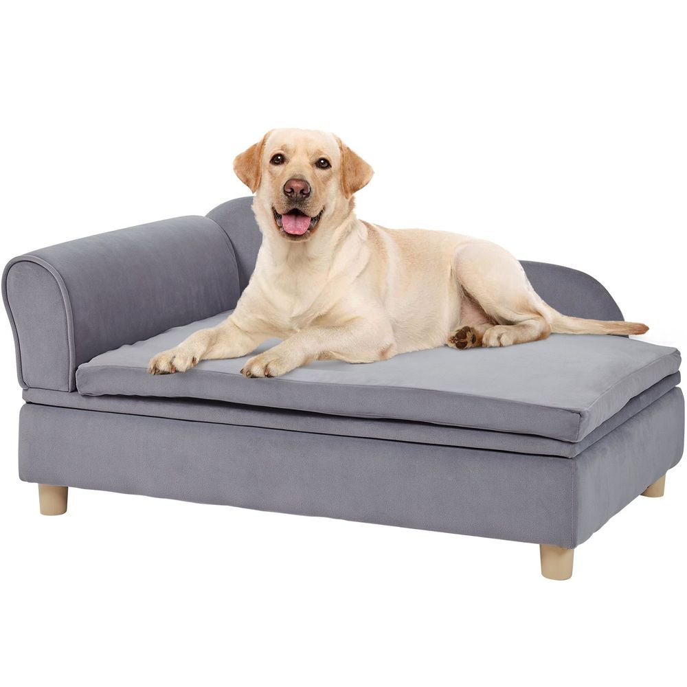 Pet Sofa, Dog Couch for Large-Sized Dogs and Cats, Soft Velvety Dog Sofa Bed, 110 lbs Loading Cat Sofa, Grey