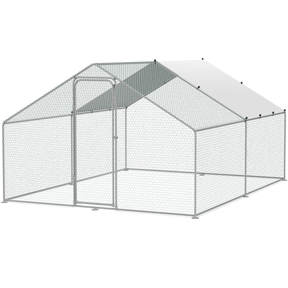 Large Metal Chicken Coop, 9.8x12.9x6.5 ft Walk-in Chicken Runs for Yard with Cover, Spire Roof Hen House with Security Lock for Outdoor and Backyard, Farm, Duck Rabbit Cage Poultry Pen