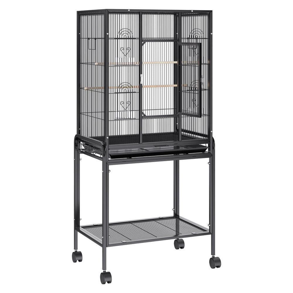 54 inch Standing Large Bird Cage, Carbon Steel Flight Bird Cage for Parakeets, Cockatiels, Parrots, Macaw with Rolling Stand and Tray